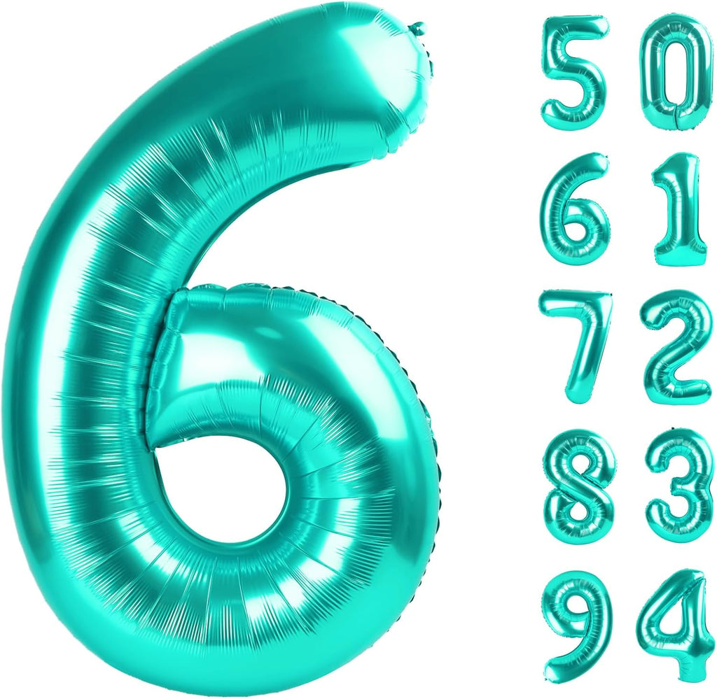 Teal Blue Number 6 Balloon - 40 Inch Birthday Decoration for 6th Birthday Party Supplies