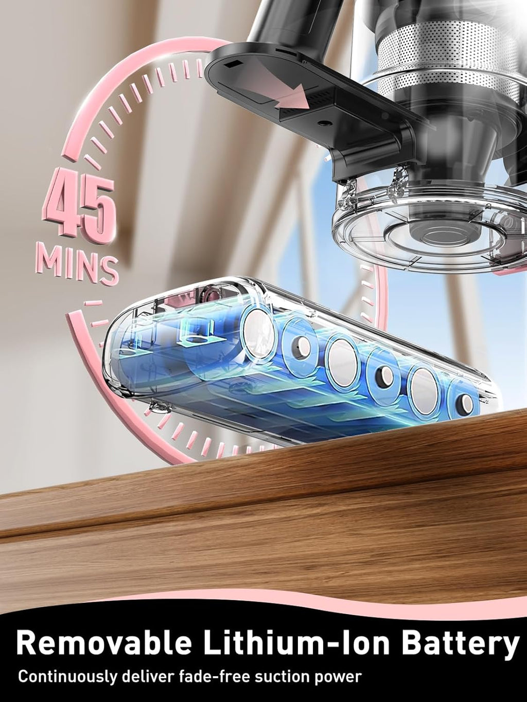 VICEASE Cordless Vacuum Cleaner - 8-in-1 Powerful Suction with LED Display & 45 Min Battery Life | Pink