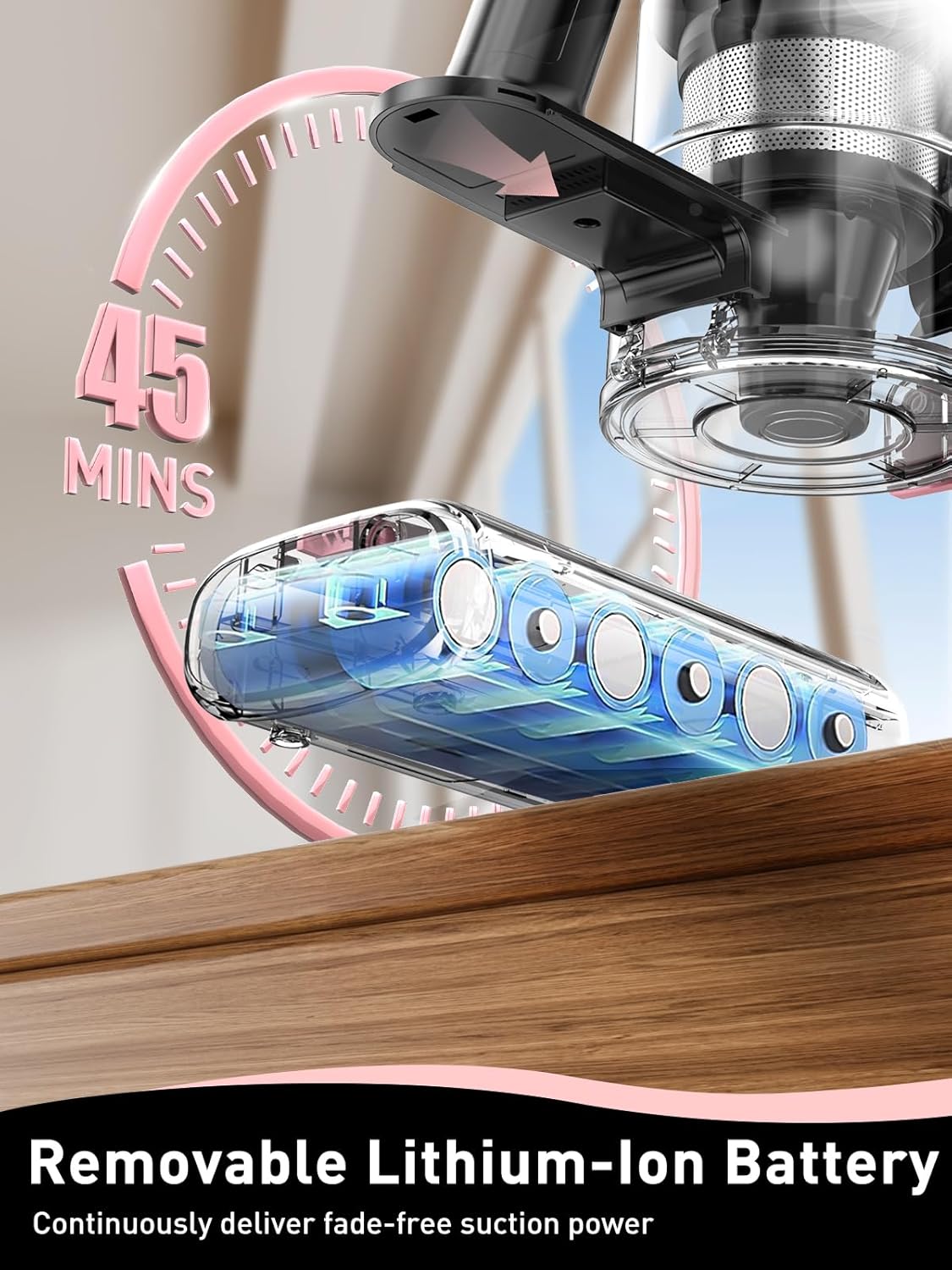 VICEASE Cordless Vacuum Cleaner - 8-in-1 Powerful Suction with LED Display & 45 Min Battery Life | Pink