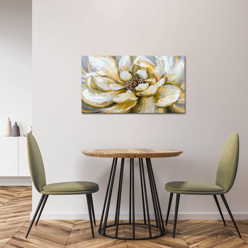 HOMEOART Yellow Flower Painting Living Room Bedroom Decor Floral Picture Canvas Art Print Framed Ready to Hang 20x36Inch