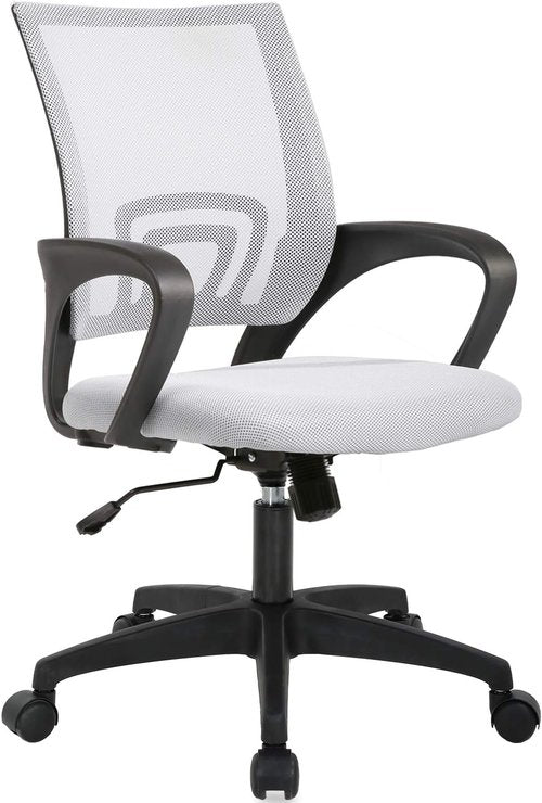 BestOffice Ergonomic Office Chair - Mid-Back Swivel Design with Breathable Backrest & Lumbar Support - Adjustable Height, White for Adults & Women