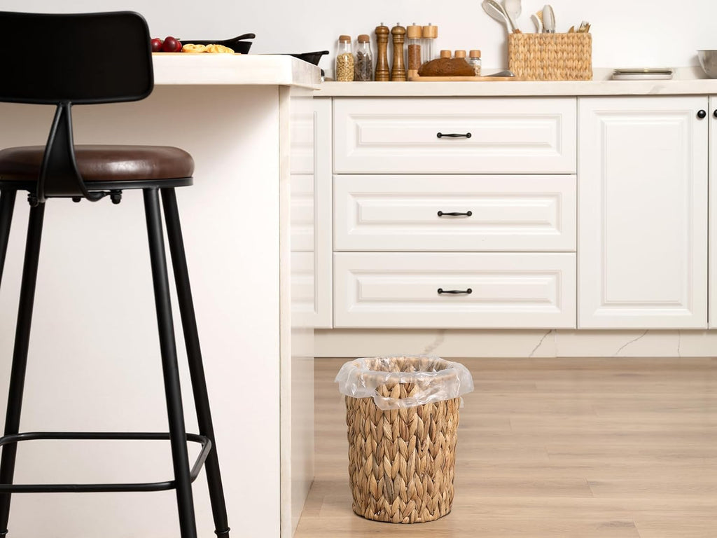 StorageWorks Wicker Waste Basket - Small Round Trash Can for Bathroom & Office | Water Hyacinth Design
