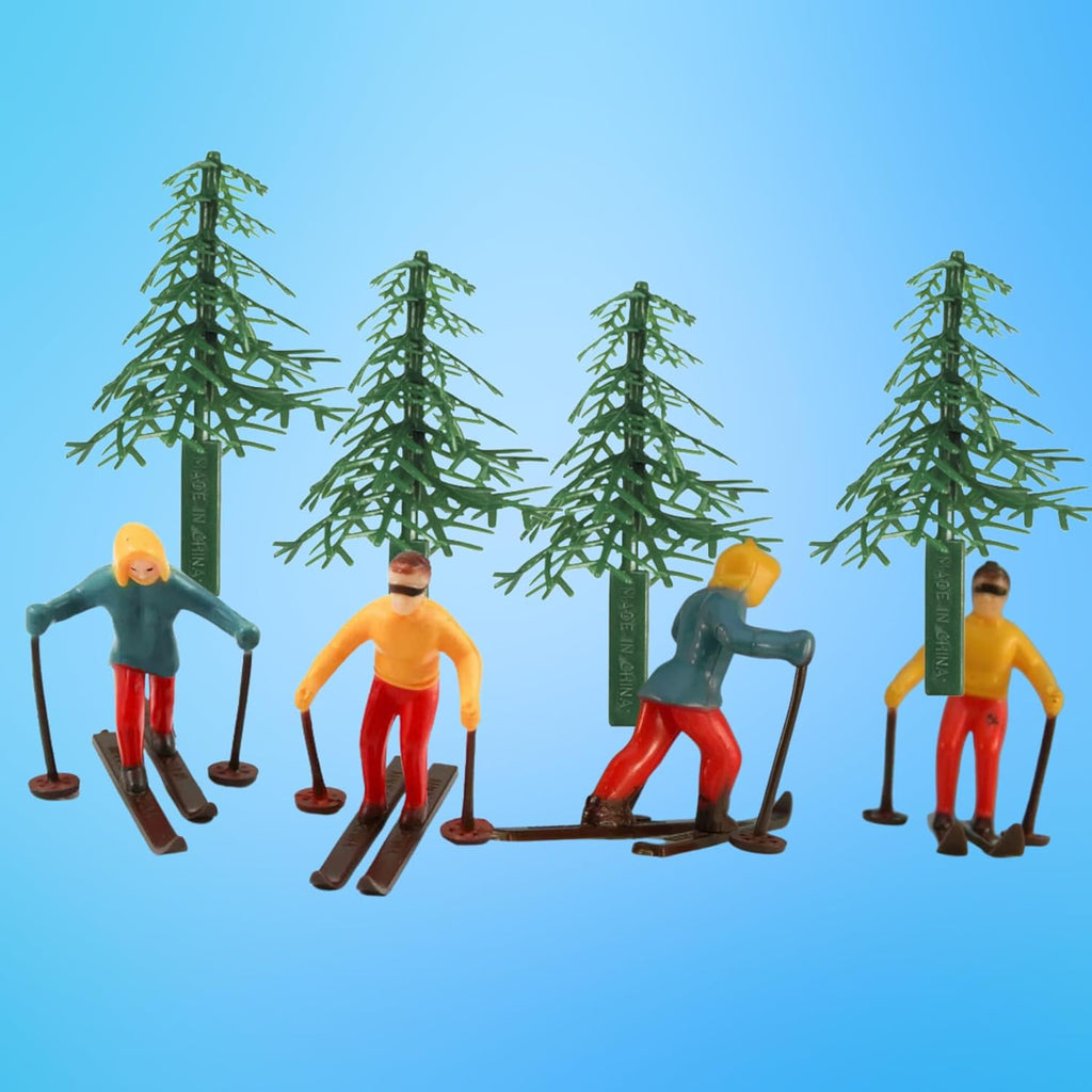 Skiennix Winter Cake Topper Set - Skiers & Evergreen Trees Decoration for Festive Celebrations