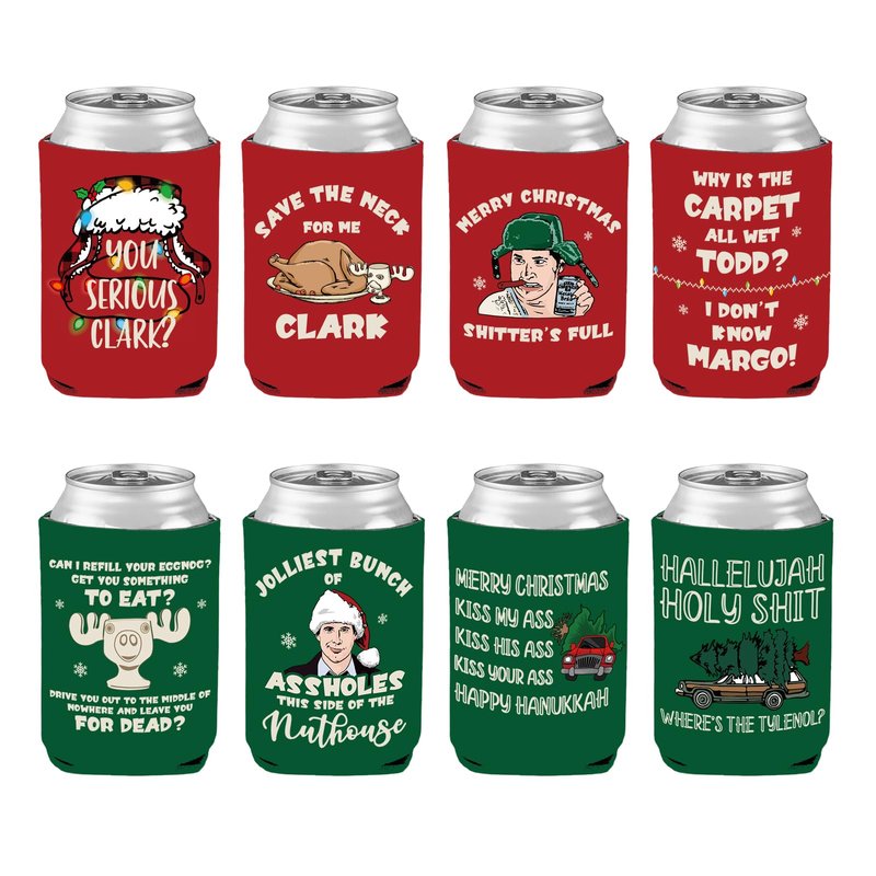 Christmas Vacation Decorations, 8 Pcs Funny Holiday Can Cooler Sleeves, 12 oz Reusable Can Covers for Beer Beverage Drinks, Griswold Family Christmas Vacation Merch Gifts, Xmas Party Decor Supplies
