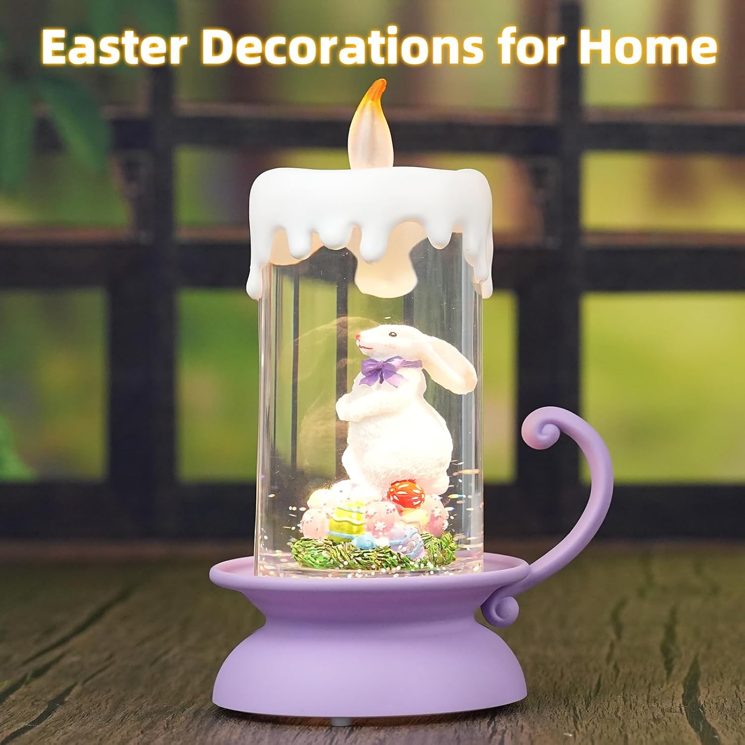 Regine Switzerland Easter Snow Globe Bunny Lantern - Swirling Glitter, USB & Battery Operated Decor