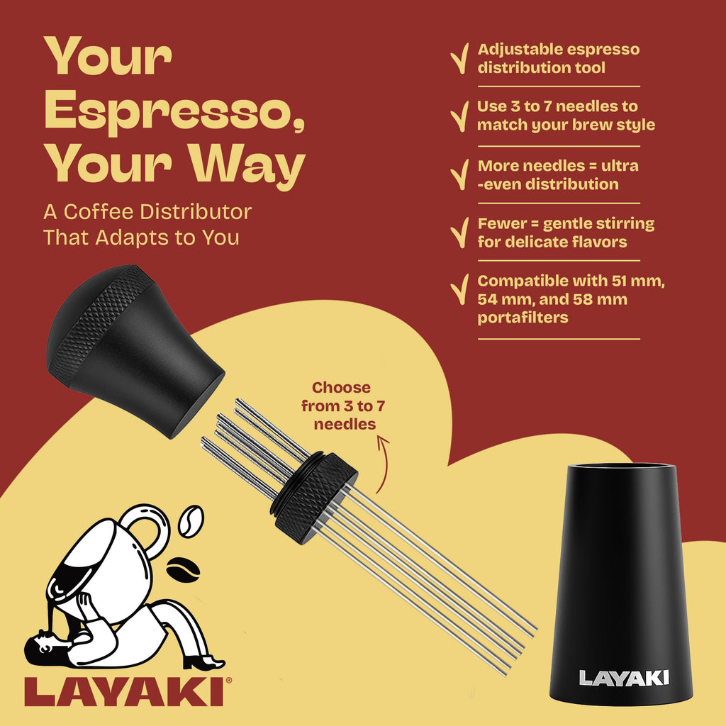 WDT Tool Espresso Accessories – Espresso Distribution Tool with 14 Replaceable 0.4 mm SUS 304 Needles for Even Extraction, Rich Crema & Bonus Coffee Gift