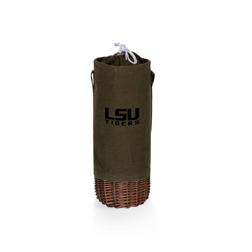 PICNIC TIME NCAA Malbec Insulated Canvas and Willow Wine Bottle Basket, Wine Tote, Wine Gift Bag, (Khaki Green with Beige Accents)