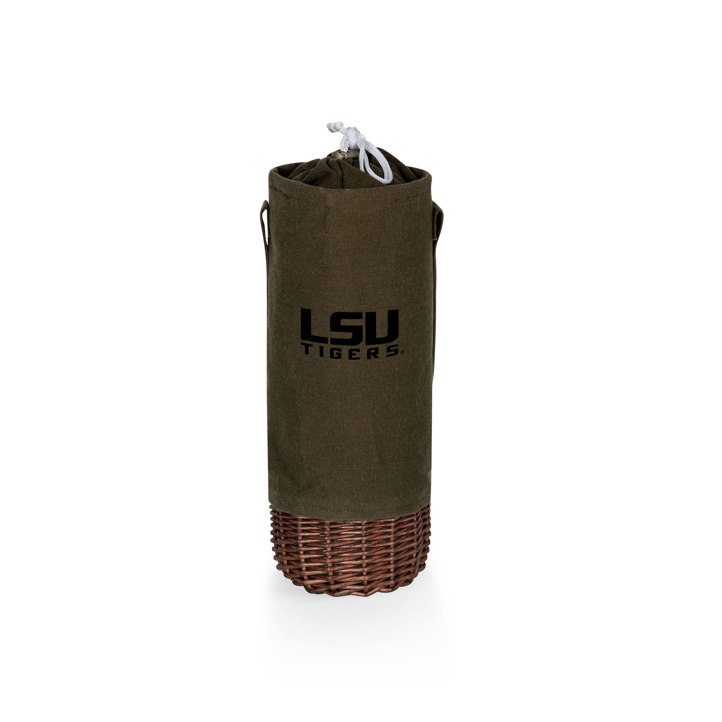 PICNIC TIME NCAA Malbec Insulated Canvas and Willow Wine Bottle Basket, Wine Tote, Wine Gift Bag, (Khaki Green with Beige Accents)