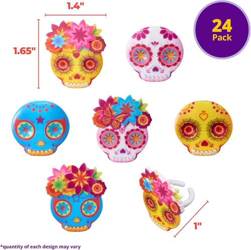 DecoPac Calavera Mask Cupcake Toppers - 24 Día de los Muertos Skull Rings for Parties & Celebrations