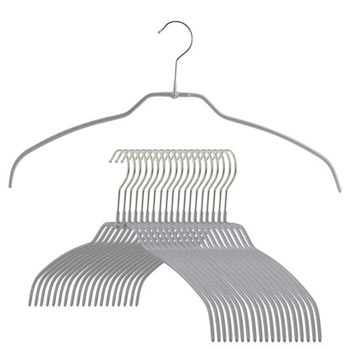 Mawa Narrow Petite Silhouette Clothing Hanger, Steel Hanger with Non-Slip Coating, for Shirts, Dresses, Camisoles, T-Shirts, Space-Saving, Rotating Hook, Set of 20, Silver