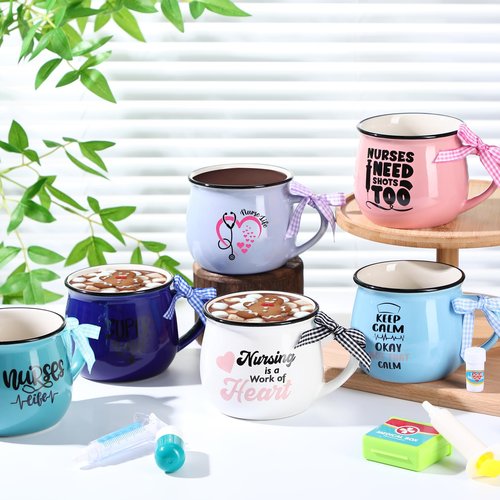 Zubebe 12 Pcs 12 oz Nurse Gift Mugs, Week Coffee Mugs, Nurse Appreciation Gifts Ceramic Inspirational Coffee Cup Gifts for Coworker