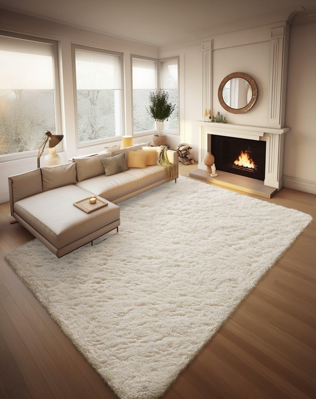 Ophanie Area Rugs - Soft Non-Slip Fluffy Shag Carpet for Living Room | Ivory 8x10 Large Indoor Rug