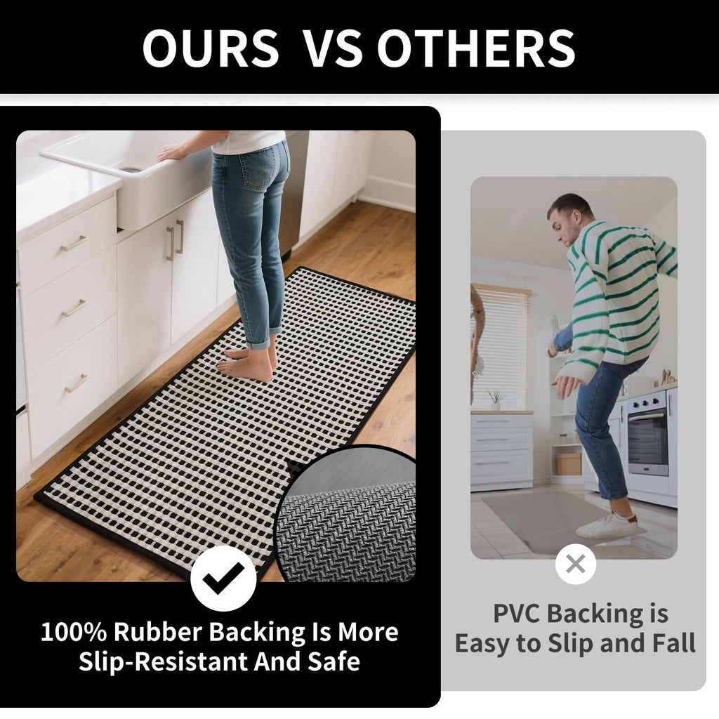 YDKGL Kitchen Mats for Floor, Super Absorbent Kitchen Rugs Non Slip Washable, Rubber Backing Soft Chenille Braided Kitchen Runner Rug Standing Mat Sink Mat, Easy to Clean, Black 17"x30"