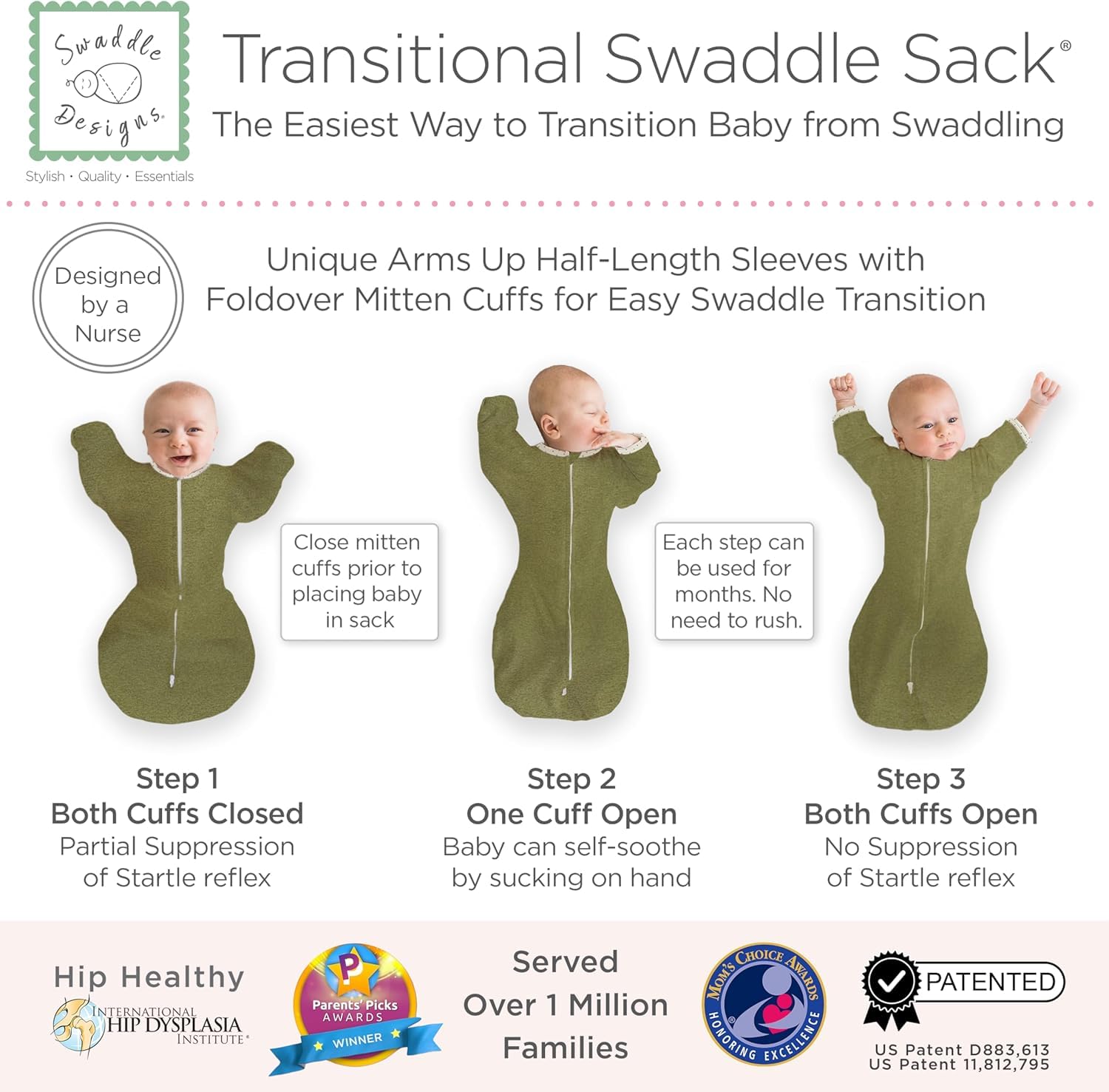 On Safari Amazing Baby Transitional Swaddle Sack - Arms Up Sleeves & Mitten Cuffs, Small 0-3 Months