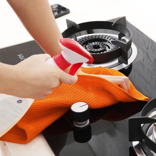 Homaxy Kitchen Dish Towels - 100% Cotton Waffle Weave, Ultra Soft & Absorbent, 13 x 28 Inches, 4-Pack | Orange