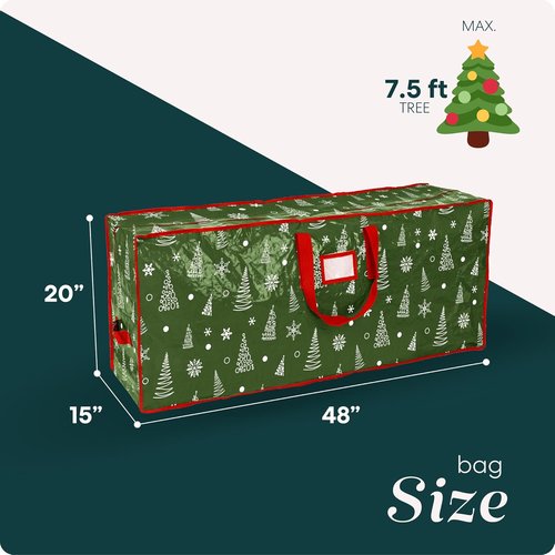 Christmas Tree Storage Bag - Durable Waterproof Zippered Bag for 7.5 Foot Artificial Tree | Protects Against Dust & Moisture (Green Printed)