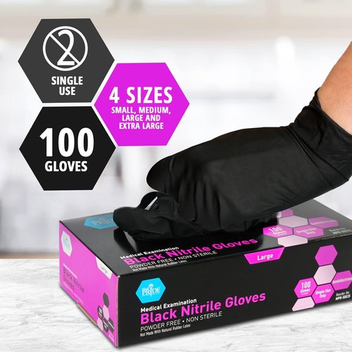 Med Pride Heavy Duty Black Nitrile Gloves - Non-Allergenic & Ultra-Strong | 4 Mil Thick, 1000-Count (Small)