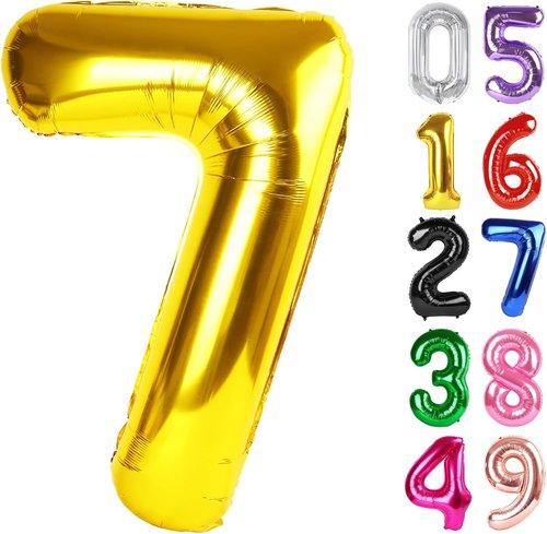 Gold Number 7 Balloon - 40 Inch Giant Foil Balloon for 7th Birthday Party Decorations