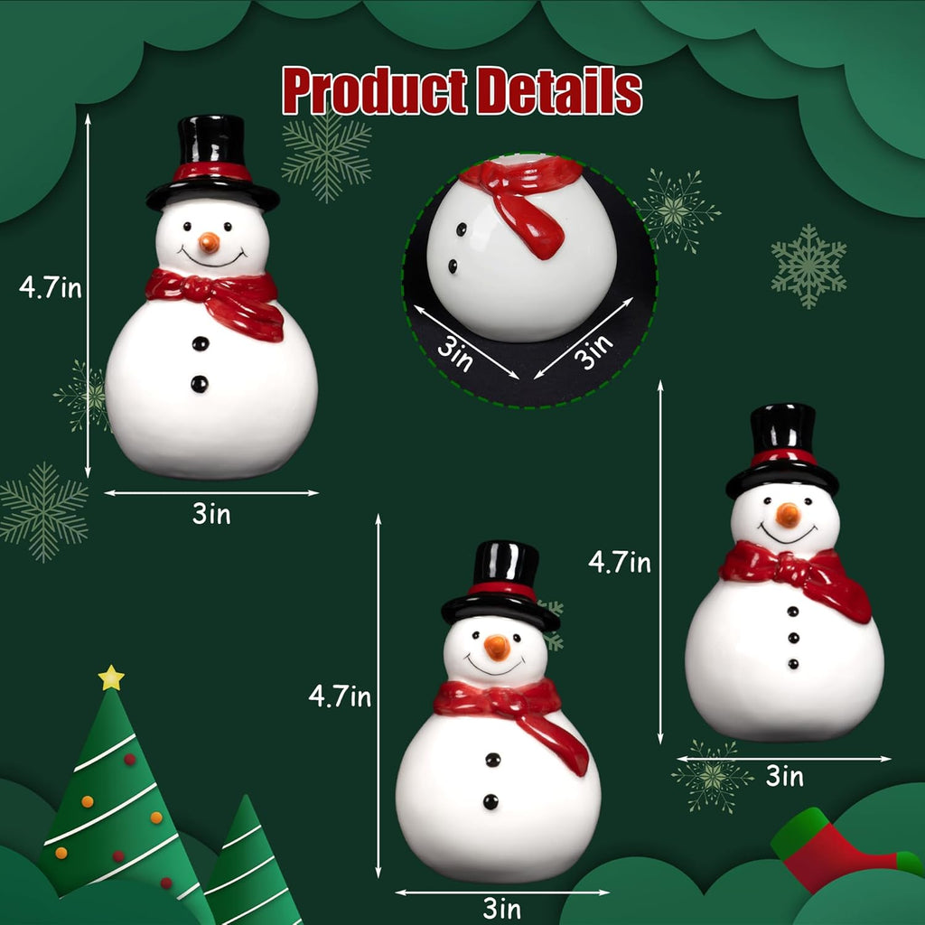 Nerousun Christmas Snowman Figurines - 3 Pack Ceramic LED Lighted Tabletop Decorations | Winter Xmas Decor