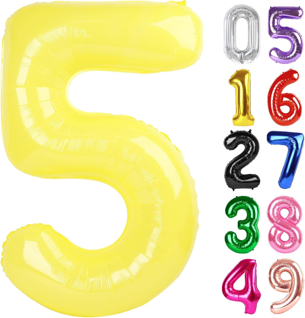 Yellow Number 5 Balloon - 40 Inch Giant Foil Balloon for 5th Birthday Party Decorations