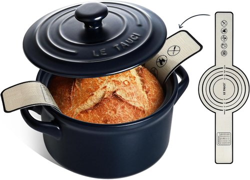 LE TAUCI 3 Qt Ceramic Dutch Oven - Lightweight, Non-Toxic Bread Baking with Silicone Sling | Oven & Dishwasher Safe, Midnight Blue