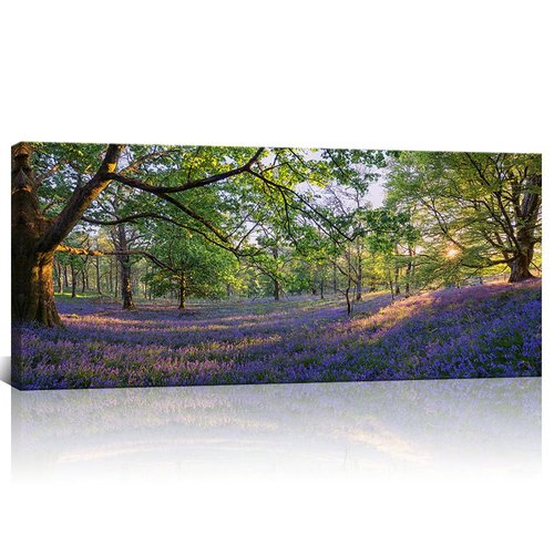 KLVOS - Large Nature Landscape Tree Forest Wall Art Gallery Wrapped Purple Lavender Flowers Picture Canvas Prints Home Wall Decoration (20"x48" Lavender) (Laverder, 1 Panel)