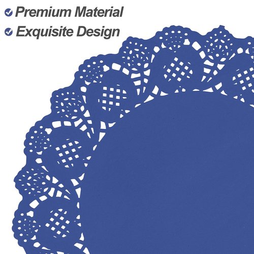 MCEAST 100 Pack Round Blue Paper Doilies 13.5 Inches Lace Place Mats Rustic Scallop Doily Disposable Paper Table Pads for Food Cakes Crafts Party Weddings Tableware Decor