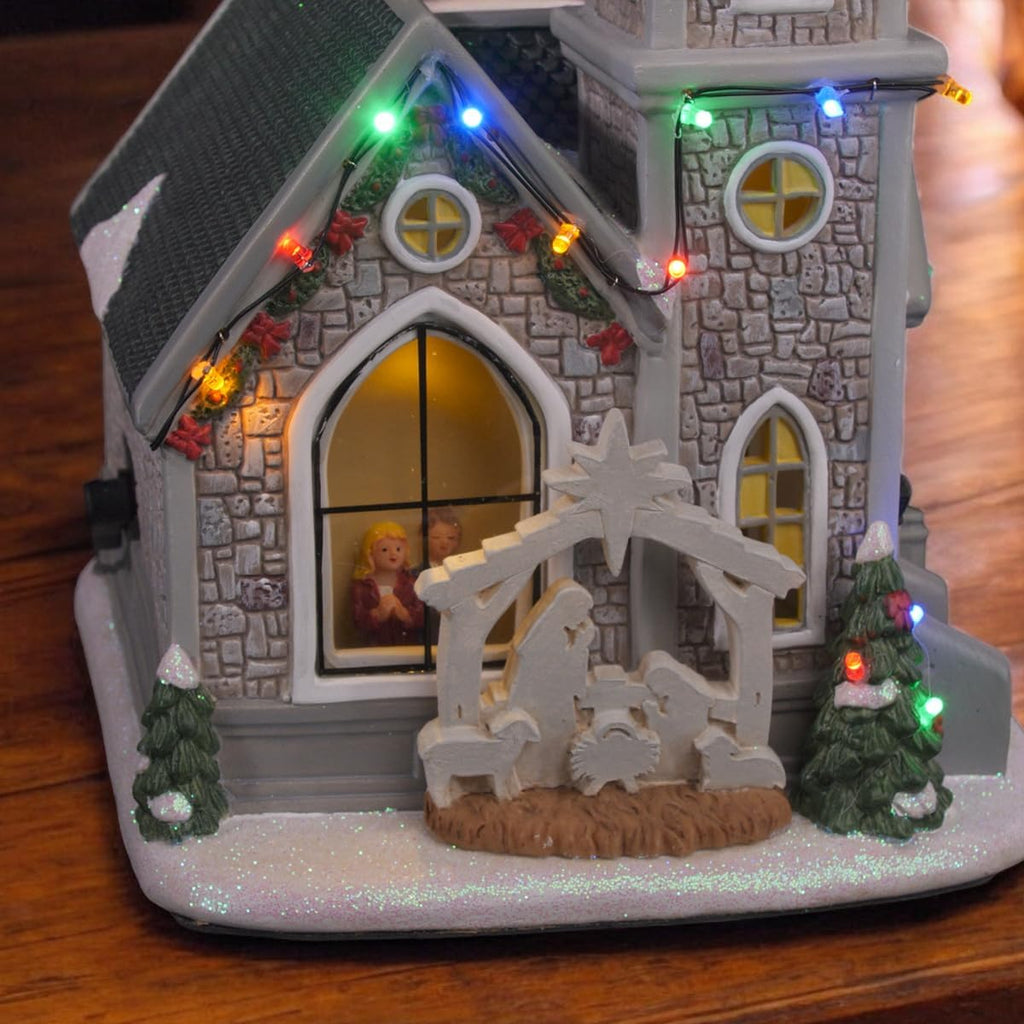 Skiennix Corner Cathedral Porcelain Christmas Village - LED Lights for Festive Charm