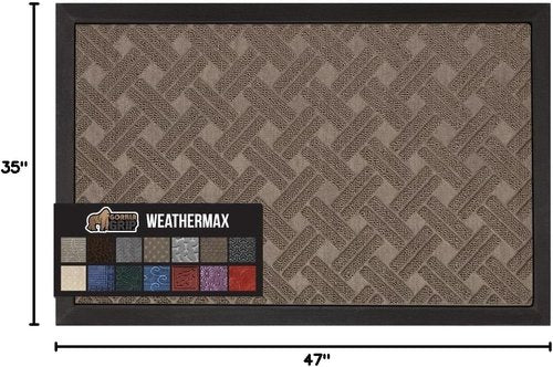 GORILLA GRIP Waterproof All-Season WeatherMAX Doormat - 47x35 Natural Rubber, Stain & Fade Resistant, Easy Clean Taupe