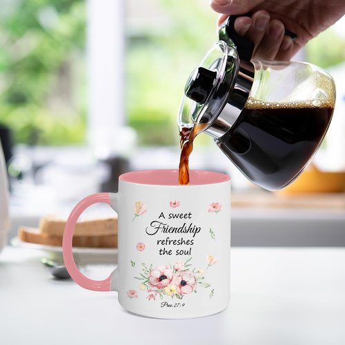 Christian Gifts for Women Friendship Mug 11Oz, Friend Easter Gift, Cute Mug for Women with Bible Verse:A Sweet Friendship Refreshes the Soul Coffee Cup, Galentines Day, Birthday Giftsfor Friends