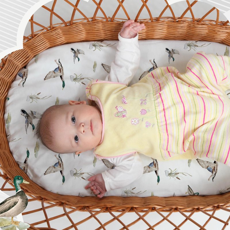 CroBlissful 4 Pack Mallard Duck Bassinet Sheets 32 x 16 x 4 Inches Hunting Stretchy Neutral Fitted Sheets Mallard Duck Baby Stuff Bedding for Standard Bassinet Mattress Gift Set