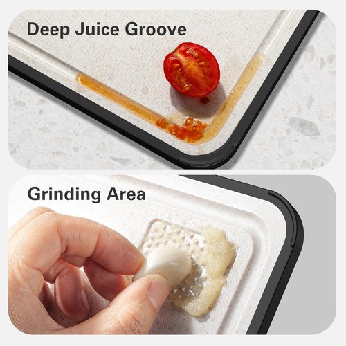 Titanium Cutting Board, Double-Sided Titanium & Straw Plastic Cutting Board, Durable Titaniums Cutting Boards for Kitchen with Deep Juice Grooves & Built-in Handles, Ideal Kitchen Gifts-Black