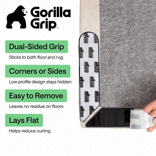 GORILLA GRIP Rug Gripper Pads - 24 Reusable Double-Sided Stickers for Secure Area Rugs | Renter-Friendly Solution