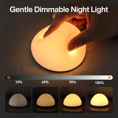 JolyWell Baby Night Light - Soft Silicone Tap Control Lamp with 8 Color Changing Options | Rechargeable & Dimmable