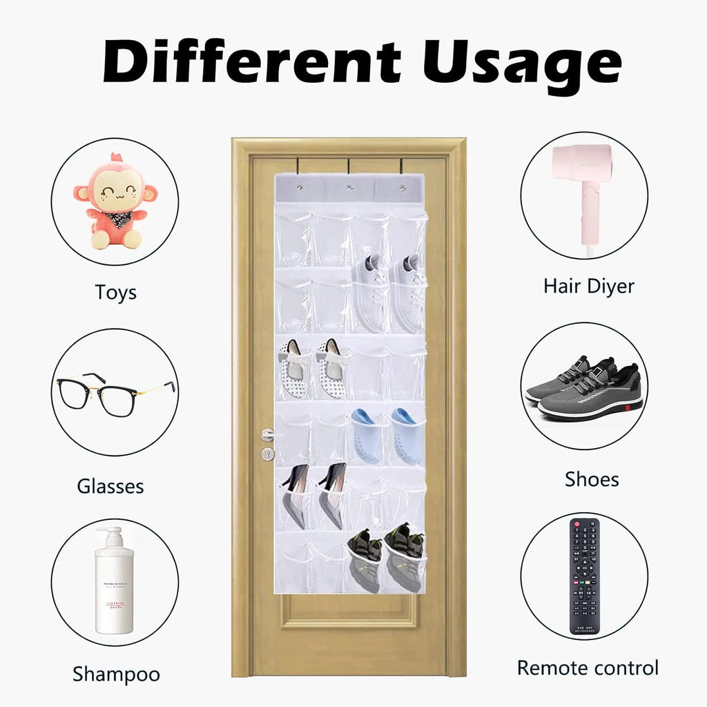 Skiennix Over The Door Shoe Organizer - 24 Pocket Folding Hanging Rack with Hooks for Bedroom/Bathroom