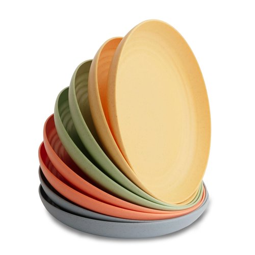 Nook Theory 8-Pack Reusable Wheat Straw Plates Set - Non Toxic and Non Plastic Dinner Plates for Kids and Adults, Lightweight Unbreakable Plate, Microwave Safe and Dishwasher Safe (Meadow 10")