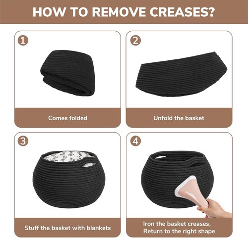 Goodpick Small Rope Storage Basket - Black Round Baskets for Socks, Dog Toys & Towels | 10 x 8.3 Inches