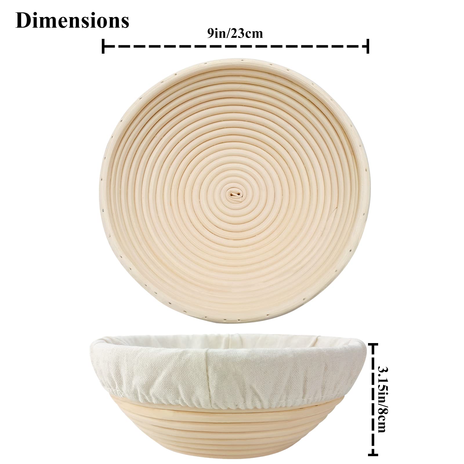 SNAILDIGIT Banneton Bread Proofing Basket Set of 2: 9 Inch Round Sourdough Proofing Bowls for Artisan Bread Making for Professionals and Home Bakers
