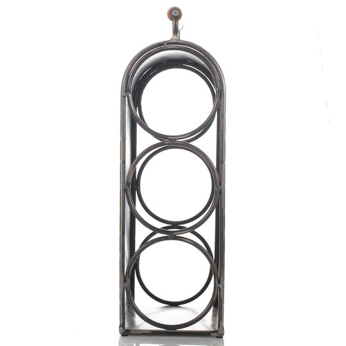 Drew DeRose Three Bottle Galvanized Silver Tone 14 x 4 Metal Tabletop Wine Holder Rack