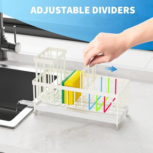 Cisily Kitchen Sink Caddy Organizer - Rustproof 304 Stainless Steel Sponge Holder (Cream, 9.25")