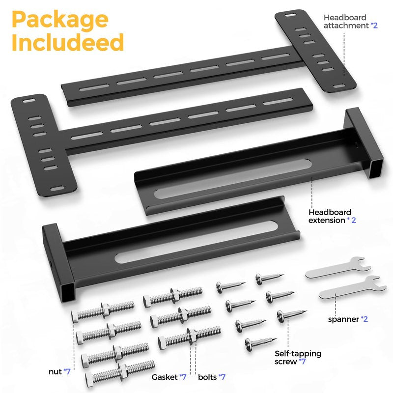 ruiru bro Headboard Brackets for Metal Bed Frame Adjustable Bed Headboard Brackets with Footboard Extension Kit Fit Twin/Full/Queen/King 2Pc Solid Steel (Black)