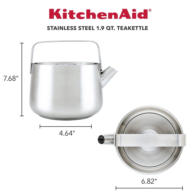 KitchenAid Teakettles Stainless Steel Whistling Teakettle, 1.9 Quart - Brushed Stainless Steel