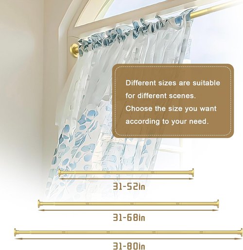 GXOACKJ Gold Shower Curtain Rod - Adjustable 31-80 Inch Spring Tension, No Drill, Rust-Resistant Stainless Steel