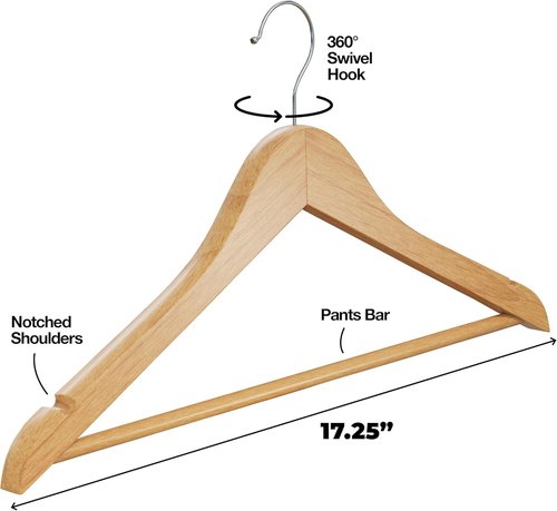 Home It Wooden Hangers 30 Pack - Durable Non-Slip Natural Wood Coat Hangers | Heavy Duty for Jackets, Shirts, Pants & Suits