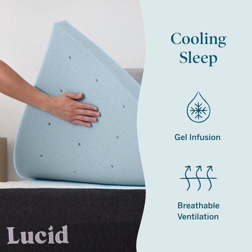 Lucid Memory Foam Mattress Topper - 2 Inch Queen Size Cooling Gel - Pressure-Relieving Plush Comfort