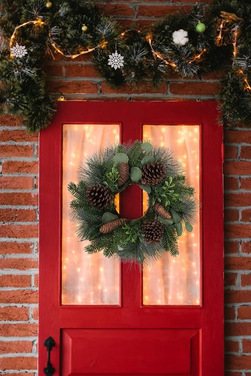 18” Table Wreath by Greenery - Rustic Artificial Greenery Wreath with Detachable Glass Holder for Christmas Decor