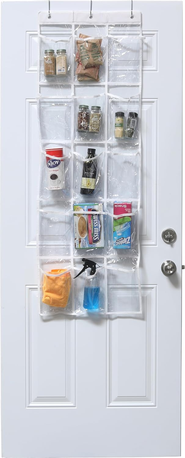 Simple Houseware Over The Door Pantry Organizer - 2-Pack Clear Storage with 15 Pockets (52" x 18")
