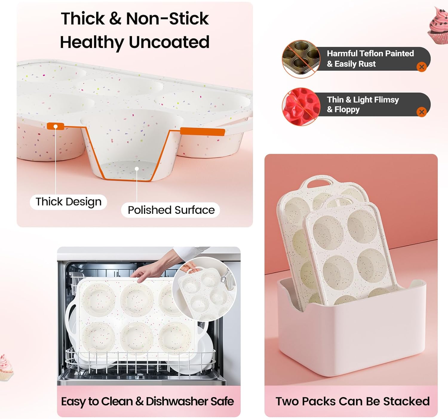 Silicone Jumbo Muffin Pan Set by [Brand Name] - Non-Stick, BPA-Free, Dishwasher Safe | 6 Cup with Metal Frame & Handles