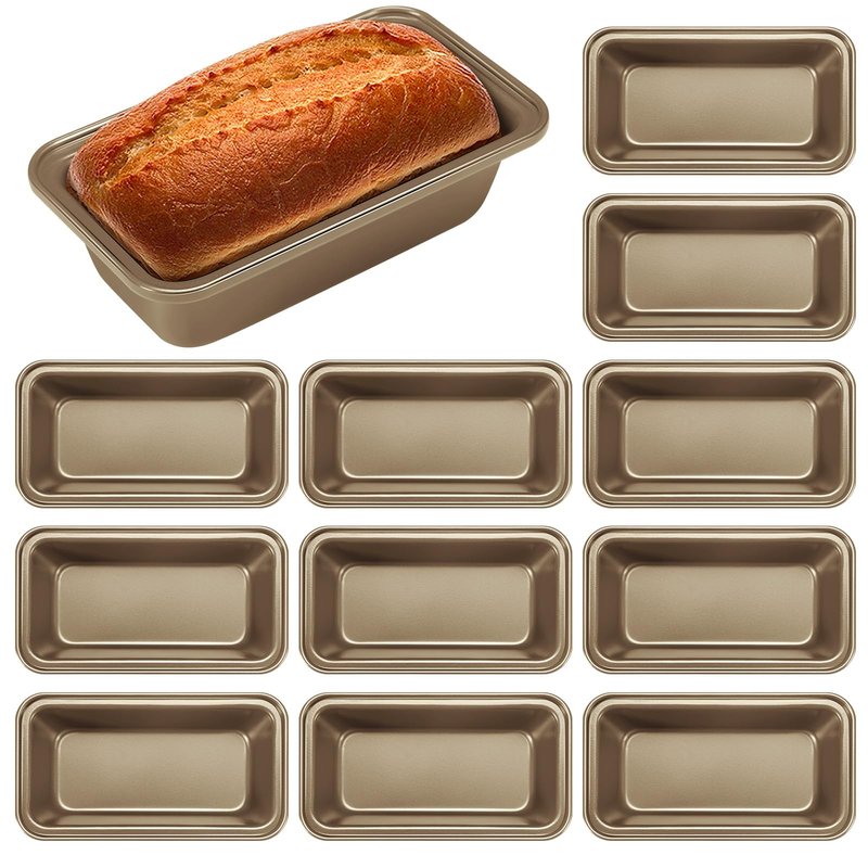 Uiifan 12 Pcs Mini Loaf Pan for Baking Bread Non Stick Small Banana Bread Tins Mini Loaf Pans for Nonstick Tiny Meatloaf Pan Carbon Steel for Oven and Baking (6 * 3.3 * 2inch,Gold)