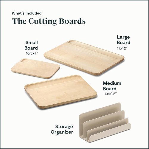 Caraway Kitchen Prep & Cutting Board Set - Non-Toxic Wooden Utensils & Knives - 3 Boards in Cream